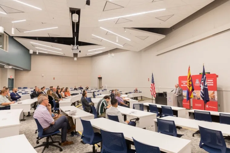 Lecture hall in Chemistry showing accessible desks for all students.